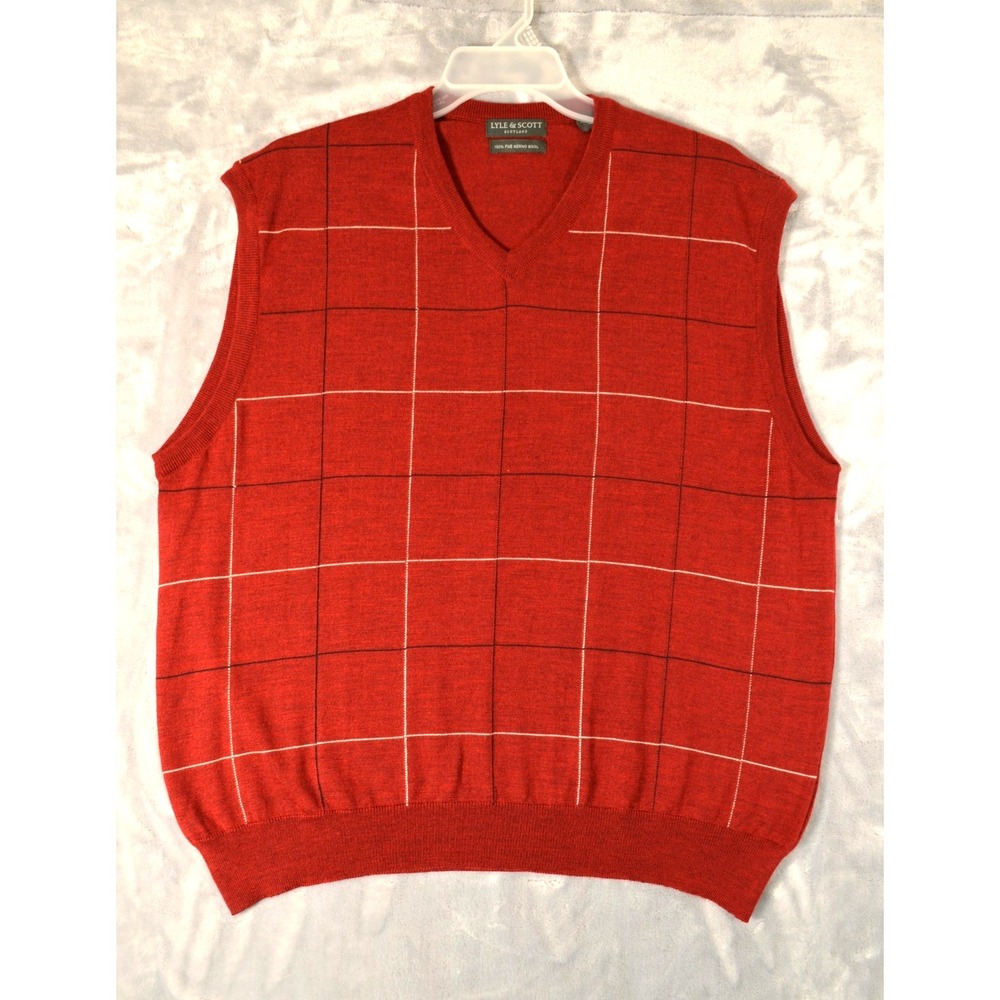 Lyle & Scott Scotland Red 100% Fine Merino Wool Golf Vest‎ Mens Size XL